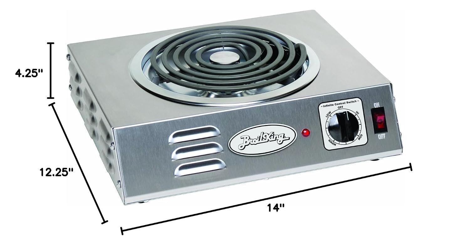 BroilKing CSR-3TB 1500 Watt Electric Countertop Hot Plate with Single Coiled Burner | Commercial Induction Cooktop Stove for Restaurant | 12.25'W x 14'D x 4.25'H, Gray, Stainless Steel Base, 120v