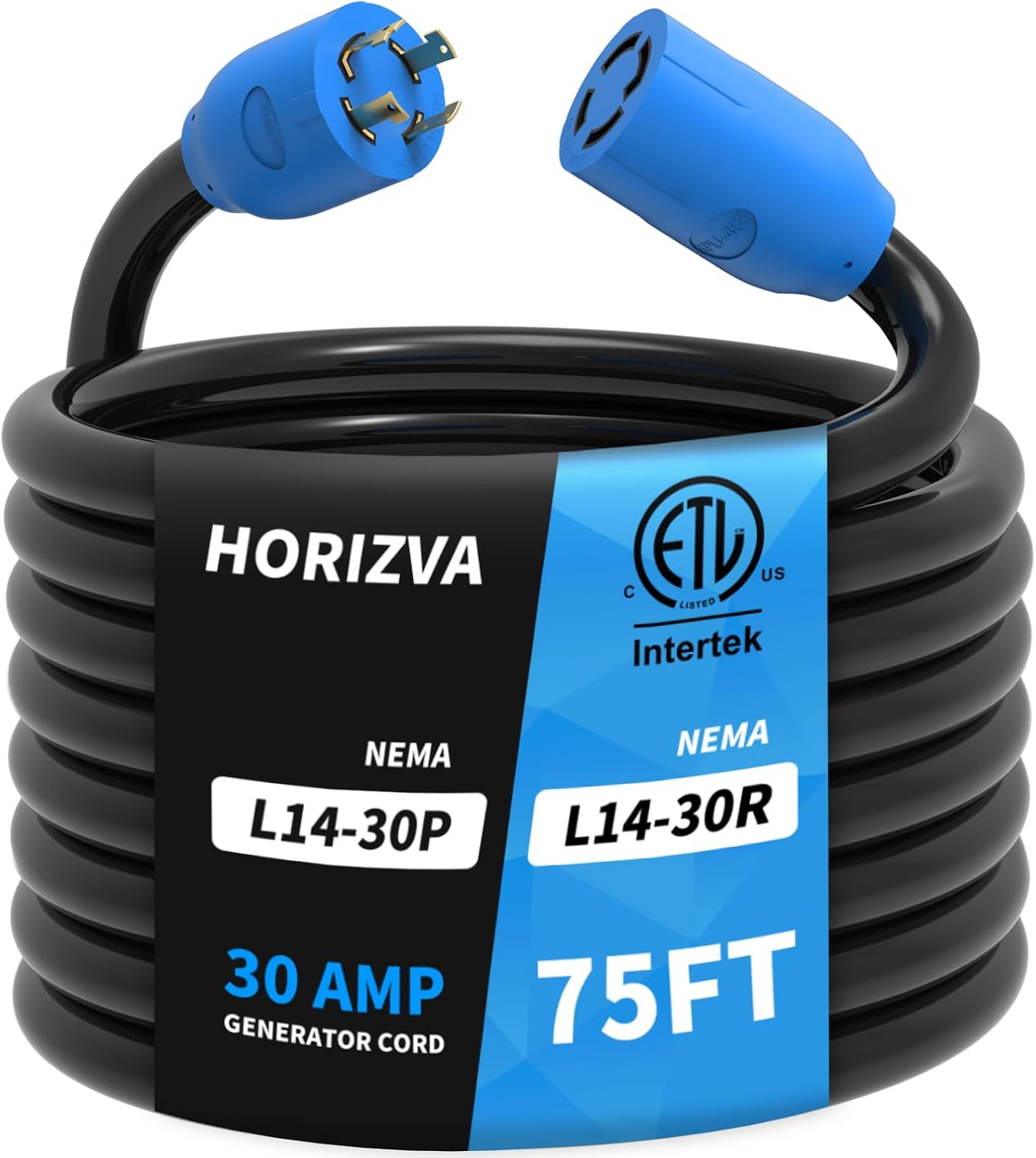 75FT 30 Amp Generator Cord, 4 Prong NEMA L14-30P/L14-30R Generator Extention Cord, Twist Lock Heavy Duty 10 Gauge Outdoor Extension Cable for RV Camper and Generator to House, ETL Listed