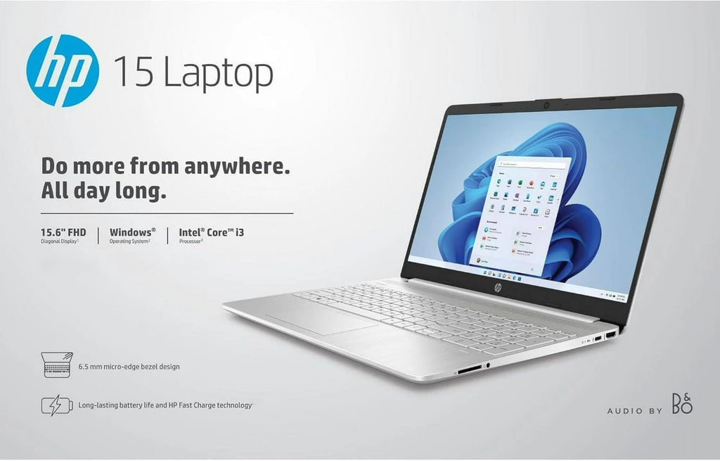 HP 15 Laptop w/Bluetooth Mouse (15.6' FHD, Intel Core i3, 16GB RAM, 512GB SSD) for Business & Students, Narrow-Bezel, Fingerprint, 10-Hr Long Battery Life, Webcam, Numpad, HDMI, Win 11 Home in S Mode