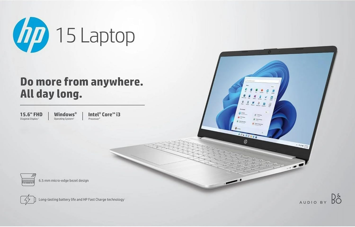 HP 15 Laptop w/Bluetooth Mouse (15.6' FHD, Intel Core i3, 16GB RAM, 512GB SSD) for Business & Students, Narrow-Bezel, Fingerprint, 10-Hr Long Battery Life, Webcam, Numpad, HDMI, Win 11 Home in S Mode