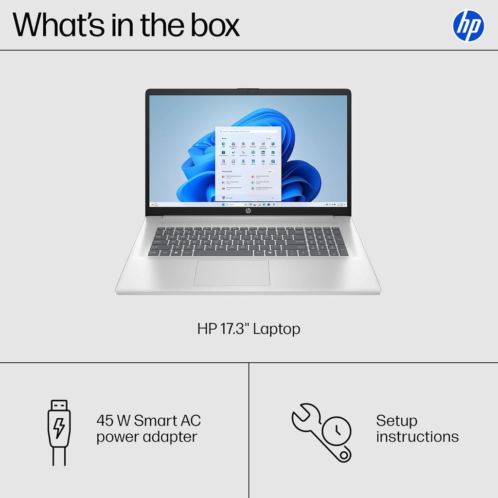 HP 17.3' FHD Laptop Computer, Intel Core i5-1334U, 16GB RAM, 512GB PCI-E SSD, Windows 11 Pro, Free Lifetime MS Office • Copilot AI, Intel Iris Xe Graphics, 8-in-1 HUB & Mouse, Natural Silver