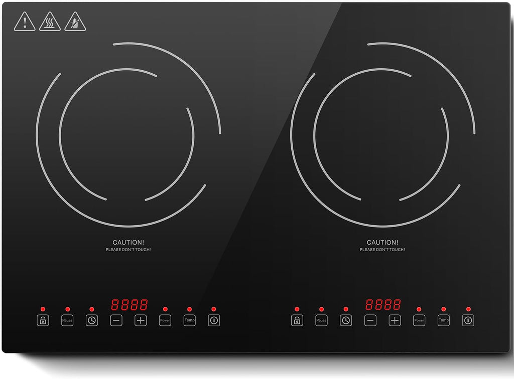 Induction Cooktop with 2 Burners, Horizontal Electric Stove, Built-In Induction Cooker, 1800W Sensor Touch Electric Cooktop, 9 Power Levels, Timer, Safety Lock, 120V, 20 Inch