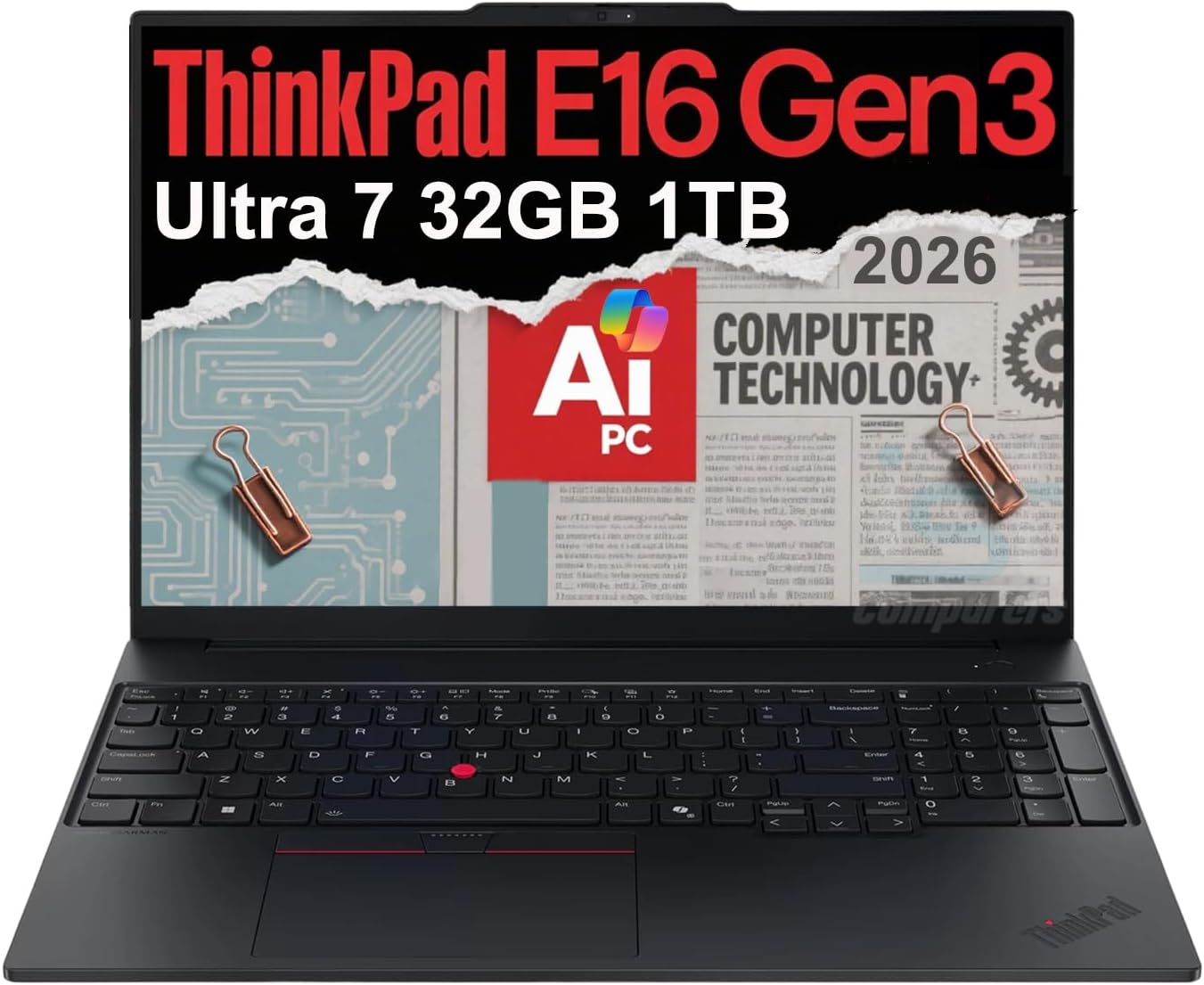 Lenovo ThinkPad E16 Gen 3 Business AI PC Laptop (16' FHD+ Anti-Glare, Intel 16-Core Ultra 7 255H (> i9-13900H), 32GB DDR5 RAM, 1TB SSD) Backlit, Thunderbolt 4, 5MP Webcam, Fingerprint, Win 11 Pro