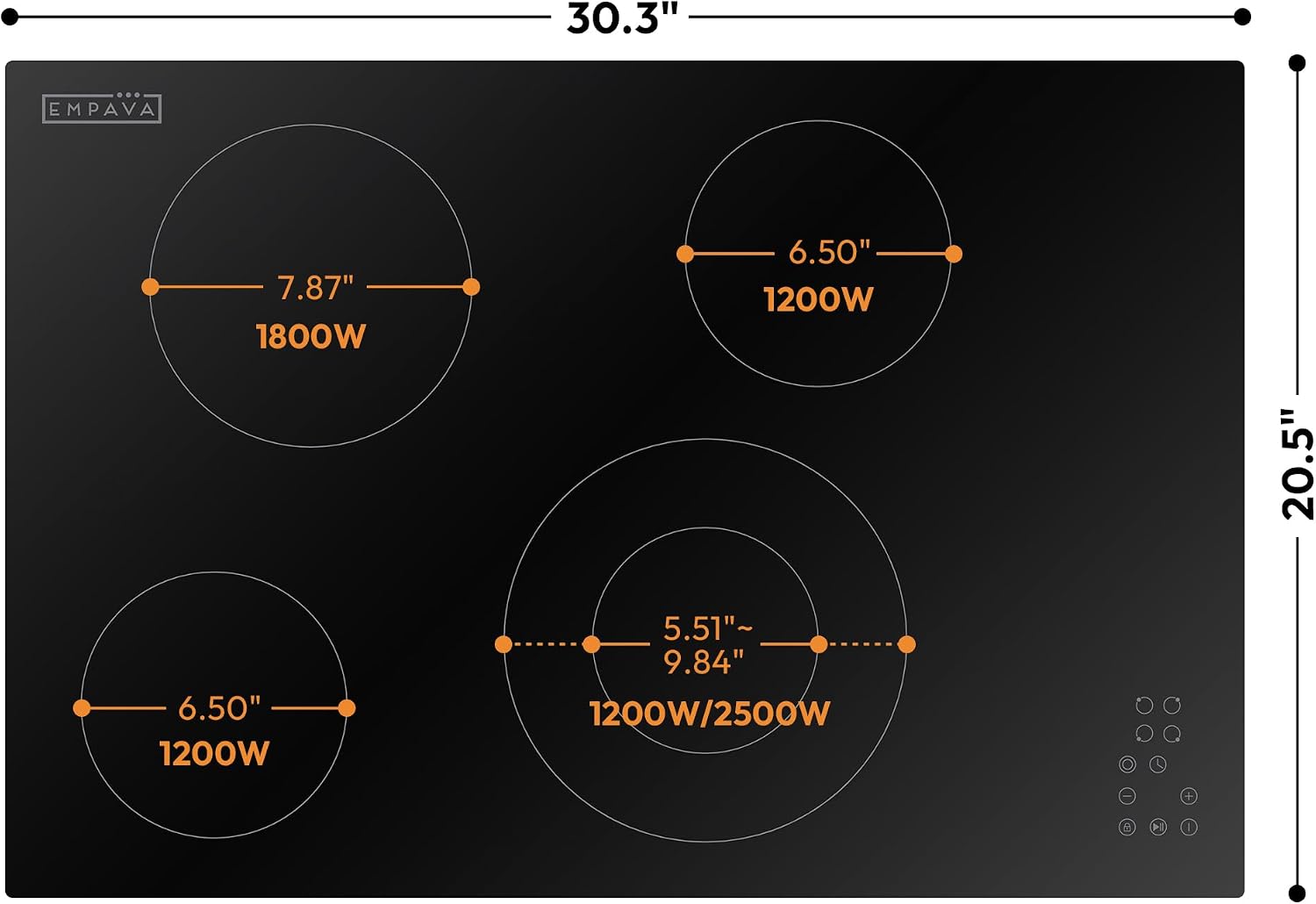 Empava 30 Inch Electric Ceramic Cooktop Built-in, 4 Radiant Burners, Dual Zone Heating, Touch Control, Child Lock, Stop & Go Pause Function, ETL Certified, Smooth Glass Surface