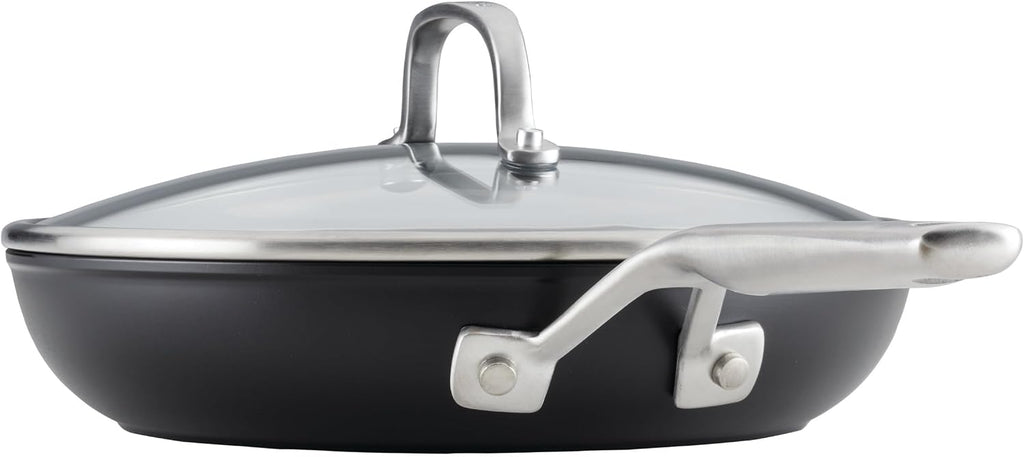 KitchenAid Hard Anodized Induction Nonstick Frying Pan Set With Tempered Lids, 4-Piece - 10 & 12 Inch – Durable, Even Heating, Oven Safe to 500°F, Dishwasher Safe, Easy-Clean