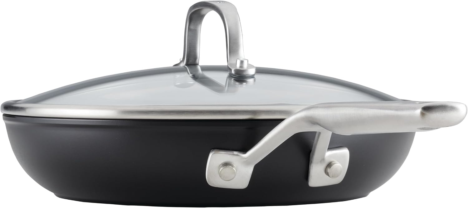 KitchenAid Hard Anodized Induction Nonstick Frying Pan Set With Tempered Lids, 4-Piece - 10 & 12 Inch – Durable, Even Heating, Oven Safe to 500°F, Dishwasher Safe, Easy-Clean