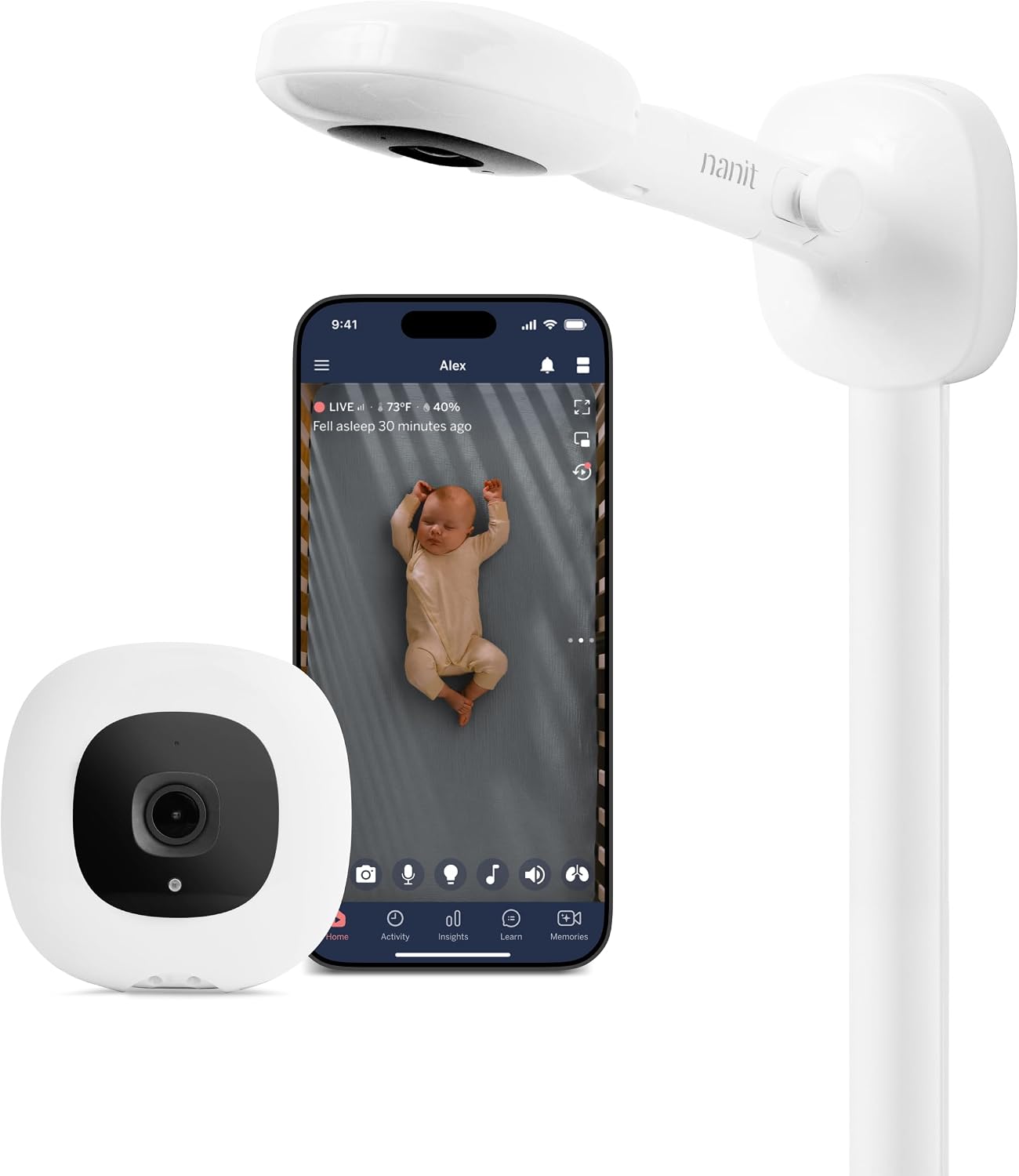Nanit Pro Smart Baby Monitor - 1080p Wi-Fi Video Camera, 2-Way Audio, See Your Baby from Anywhere, Sound/Motion/Cry Notifications, Night Vision
