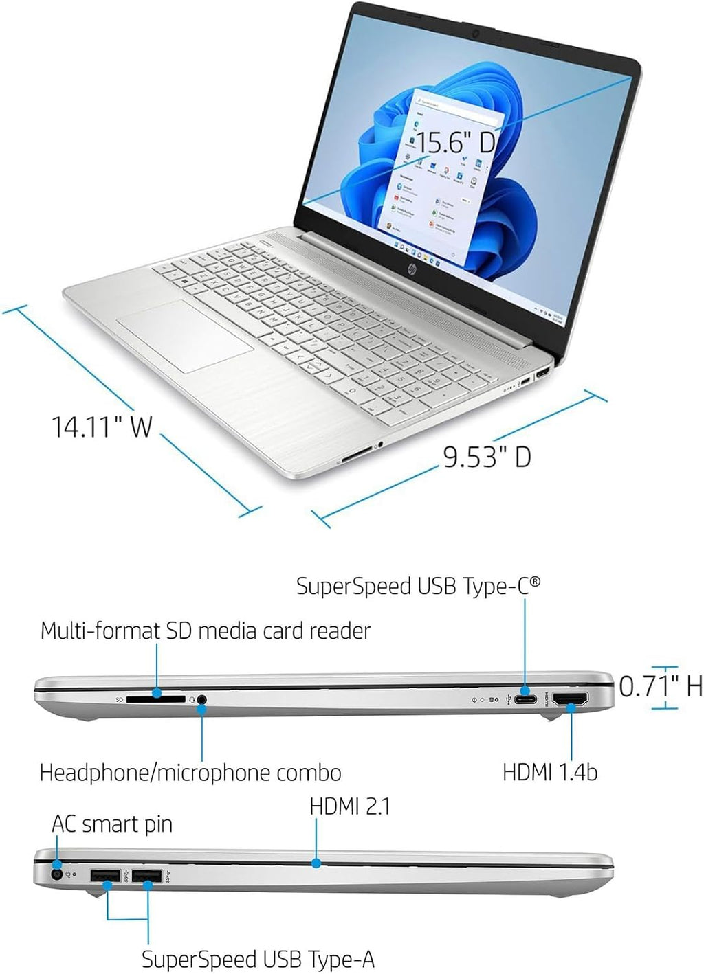 HP 15.6' Full HD Touchscreen Laptop, 16GB RAM, 1TB SSD Storage, Intel Core i7-1255U Processor up to 4.7GHz, Long Battery Life, HD Camera, HDMI, Windows 11, Natural Silver, W/GaLiMu