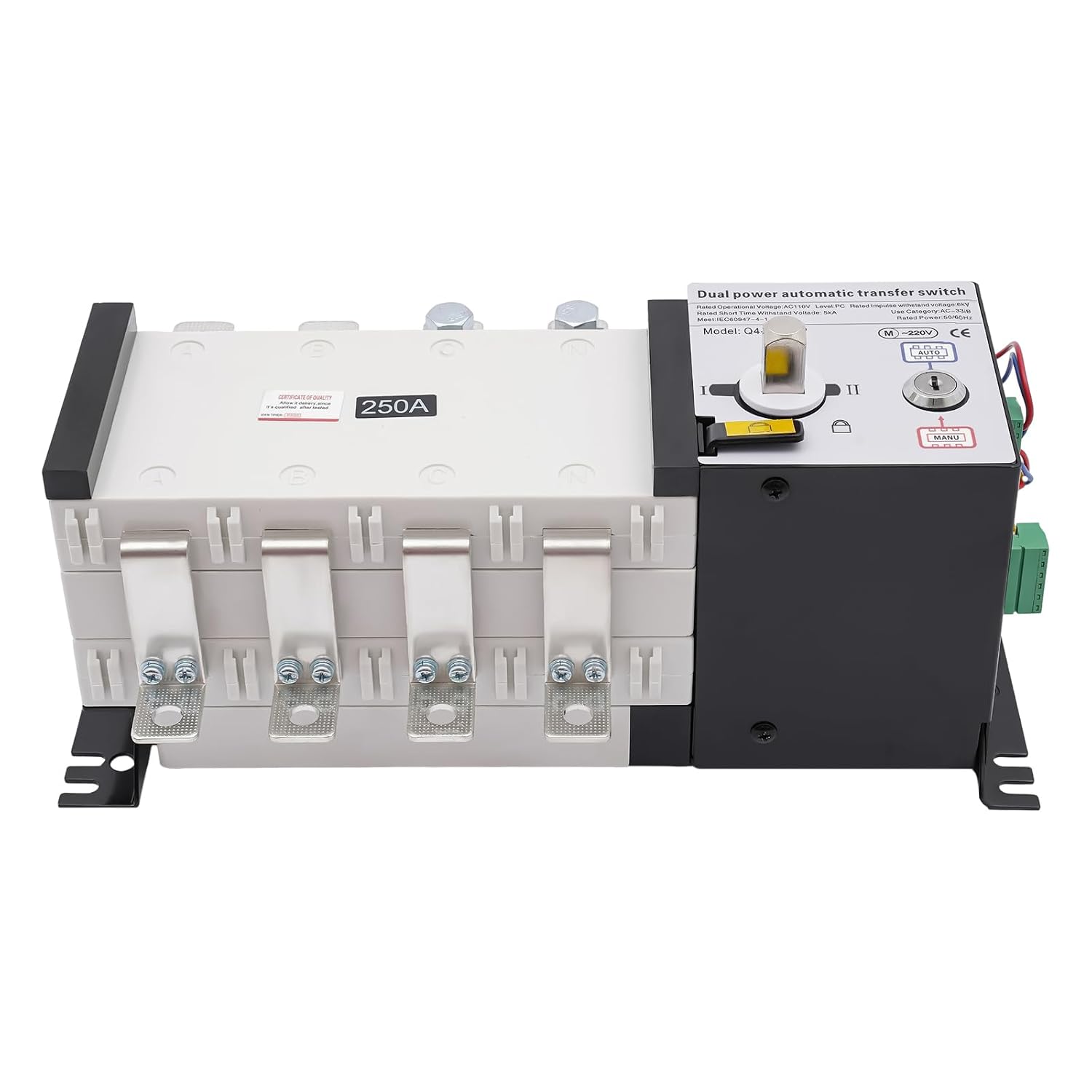 Dual Power Automatic Transfer Switch, 250A 4P Dual Power Generator Changeover Switch 110V Industrial Power Automatic Generator Transfer Switch for Factories, High-Rise Buildings, Shopping Malls