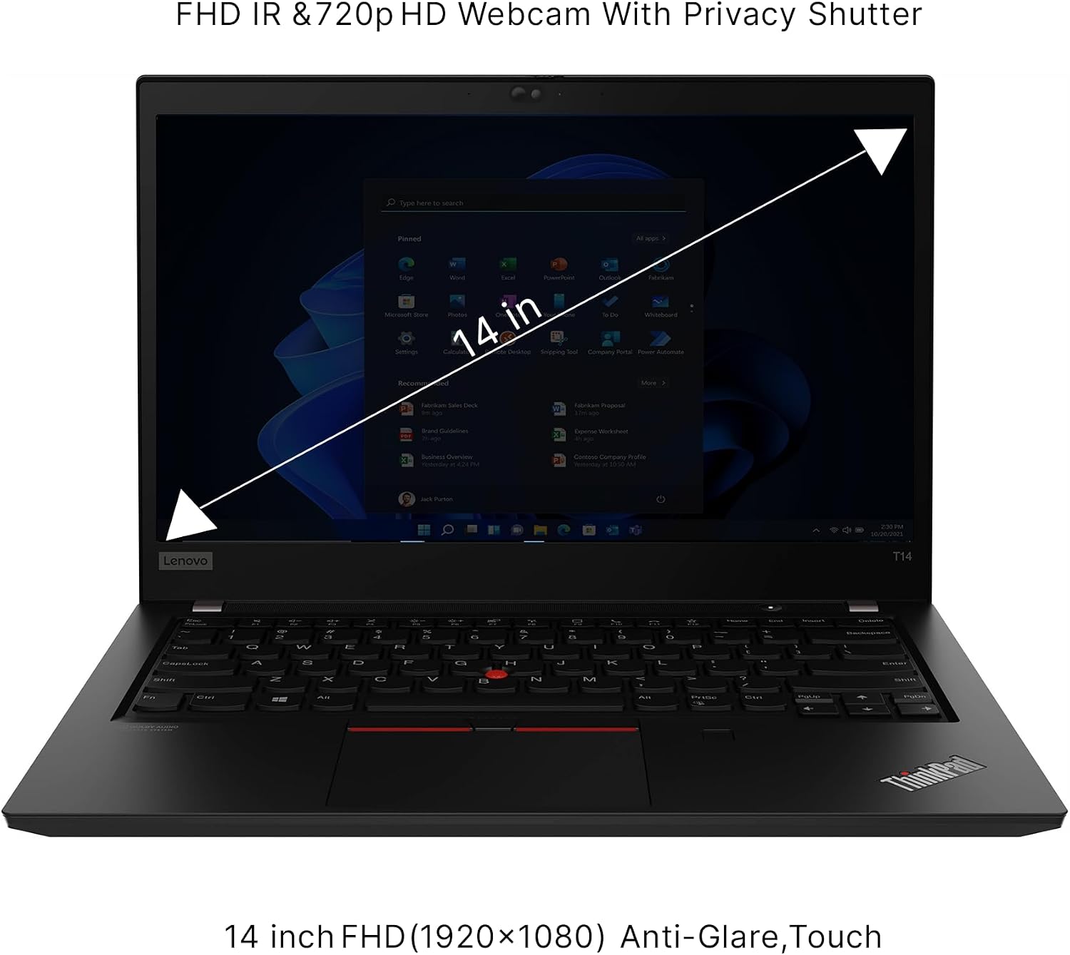 Lenovo ThinkPad T14S Gen 2, Intel Core i7-1185G7, 14 Inch Full HD Display, 16GB RAM, 256GB SSD, Thunderbolt 4, Backlit Keyboard, Windows 11 Pro (Renewed), Villi black