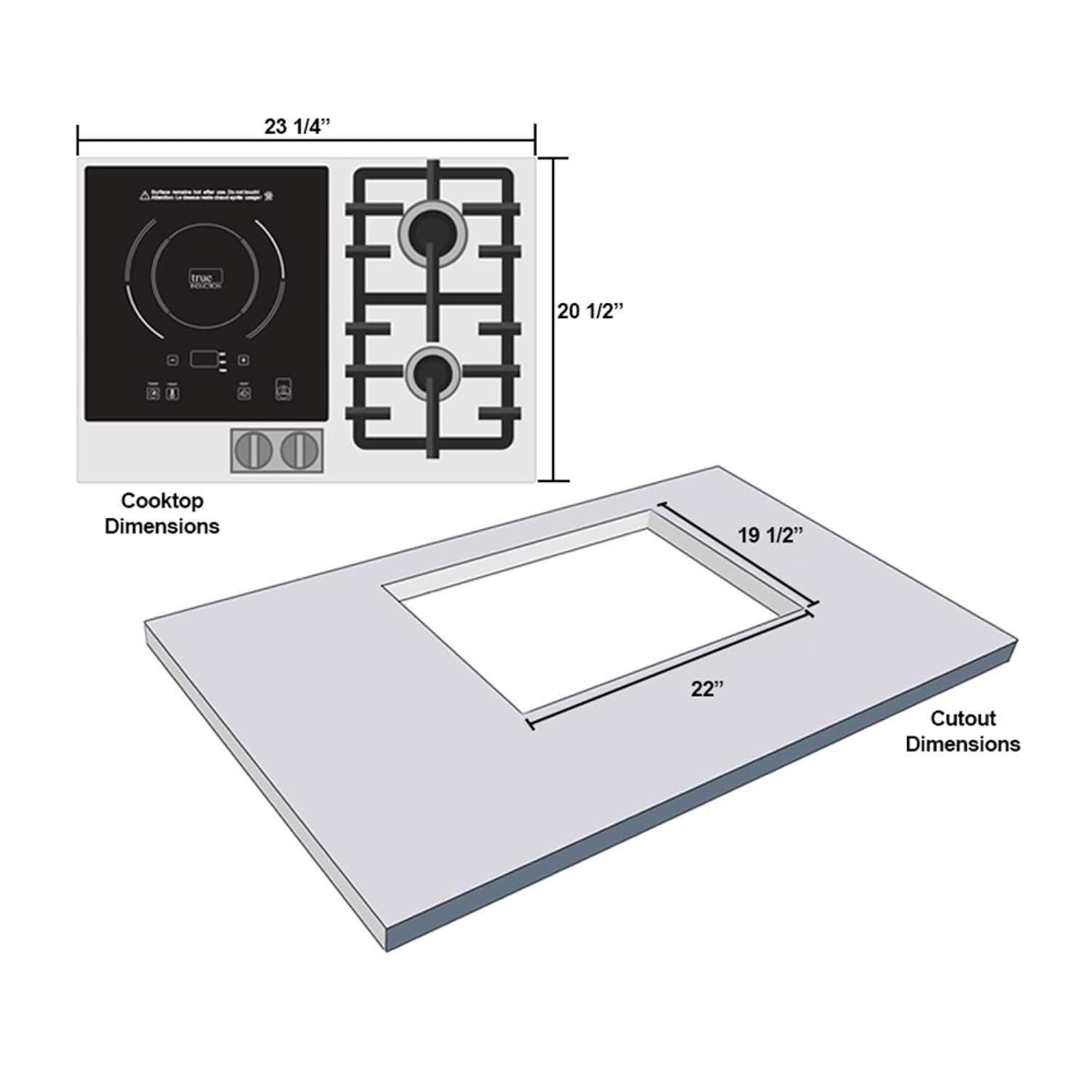 TI-1+2B 23 inch Built-In Single Induction + 2 Gas Burner Combination Cooktop, UL858 Certified