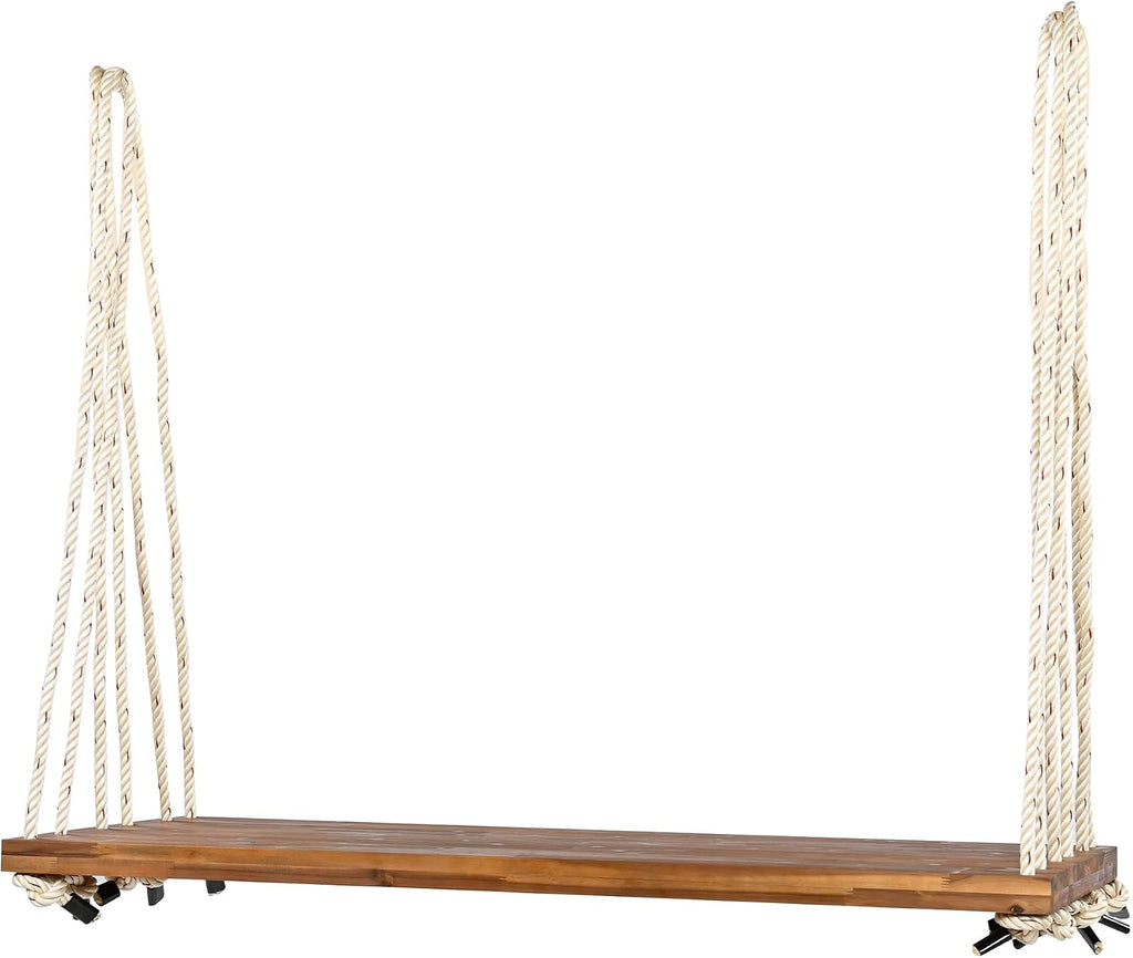 YOPTO Acacia Wood Porch Swing Bench with Cushion & Pillows, 63' Outdoor Hanging Bench for 2 Adults, Rustic Heavy Duty 10.8ft Ropes Swing Daybed for Patio Backyard Garden, White