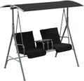 Outsunny 2 Person Porch Swing with Stand, Outdoor Swing with Canopy, Pivot Storage Table, 2 Cup Holders, Cushions for Patio, Backyard, Black