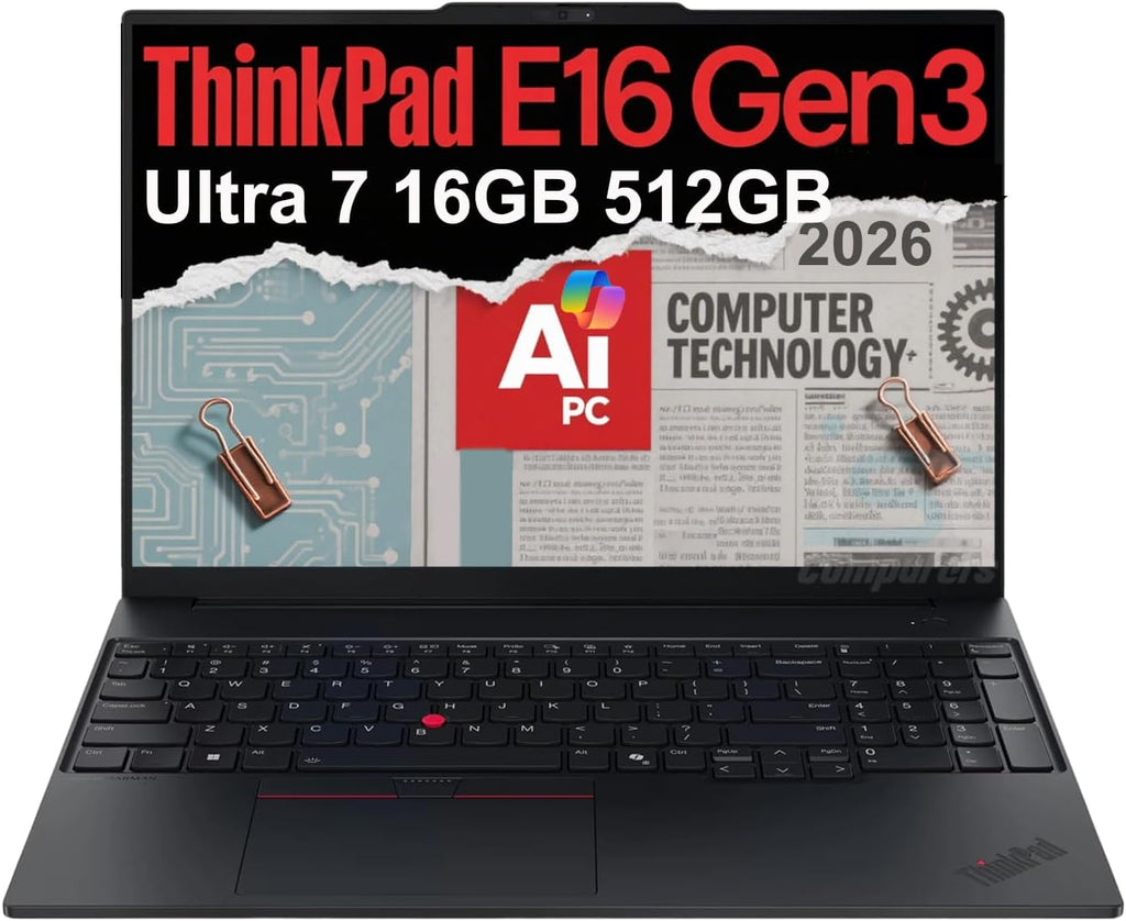 Lenovo ThinkPad E16 Gen 3 Business AI PC Laptop (16' FHD+ Anti-Glare, Intel 16-Core Ultra 7 255H (> i9-13900H), 16GB DDR5 RAM, 512GB SSD) Backlit, Fingerprint, 5MP Webcam, Thunderbolt 4, Win 11 Pro