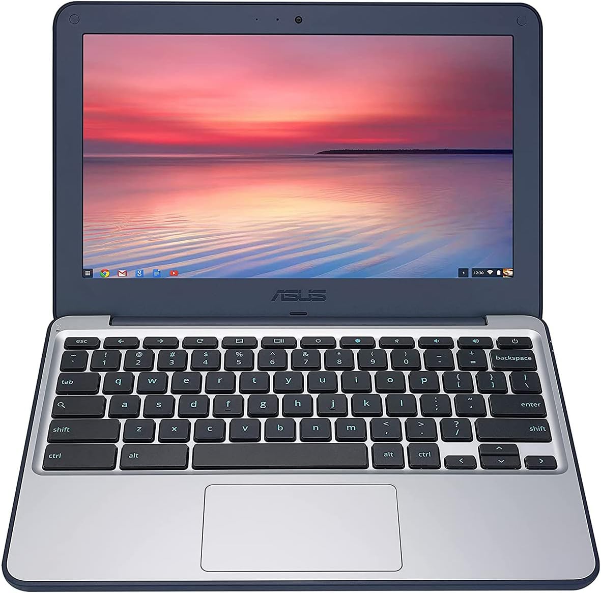 ASUS Chromebook C202SA-YS02 11.6' Ruggedized and Water Resistant Design with 180 Degree (Intel Celeron 4 GB, 16GB eMMC, Dark Blue, Silver)