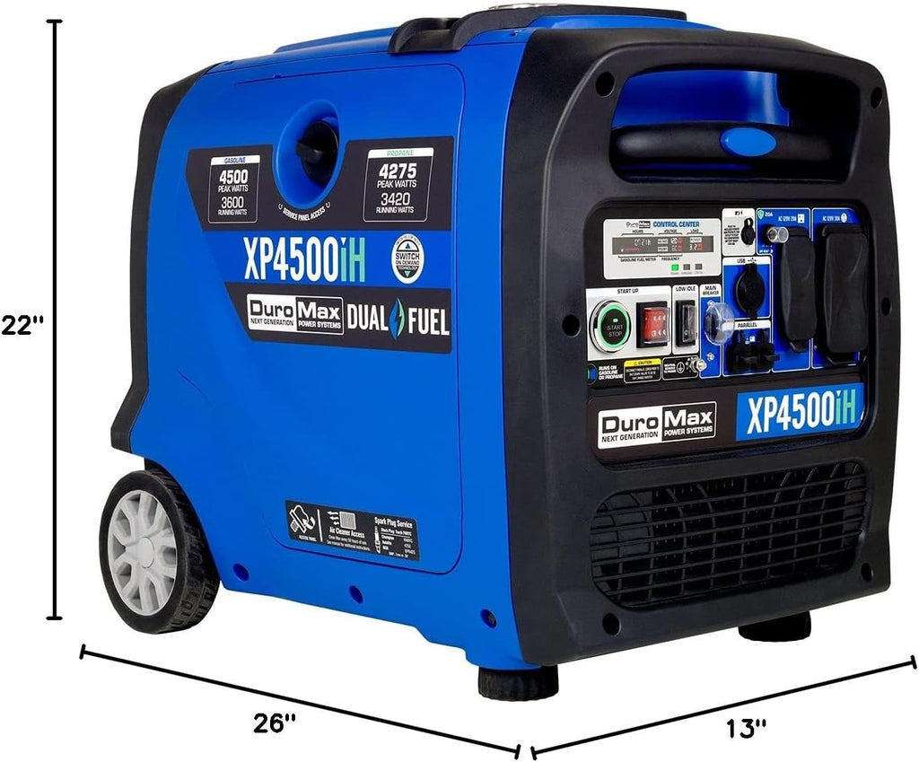 DuroMax XP4500iH 4,500-Watt Dual Fuel Portable Digital Inverter Generator - Gas & Propane, Remote Electric Start, RV & Emergency Ready