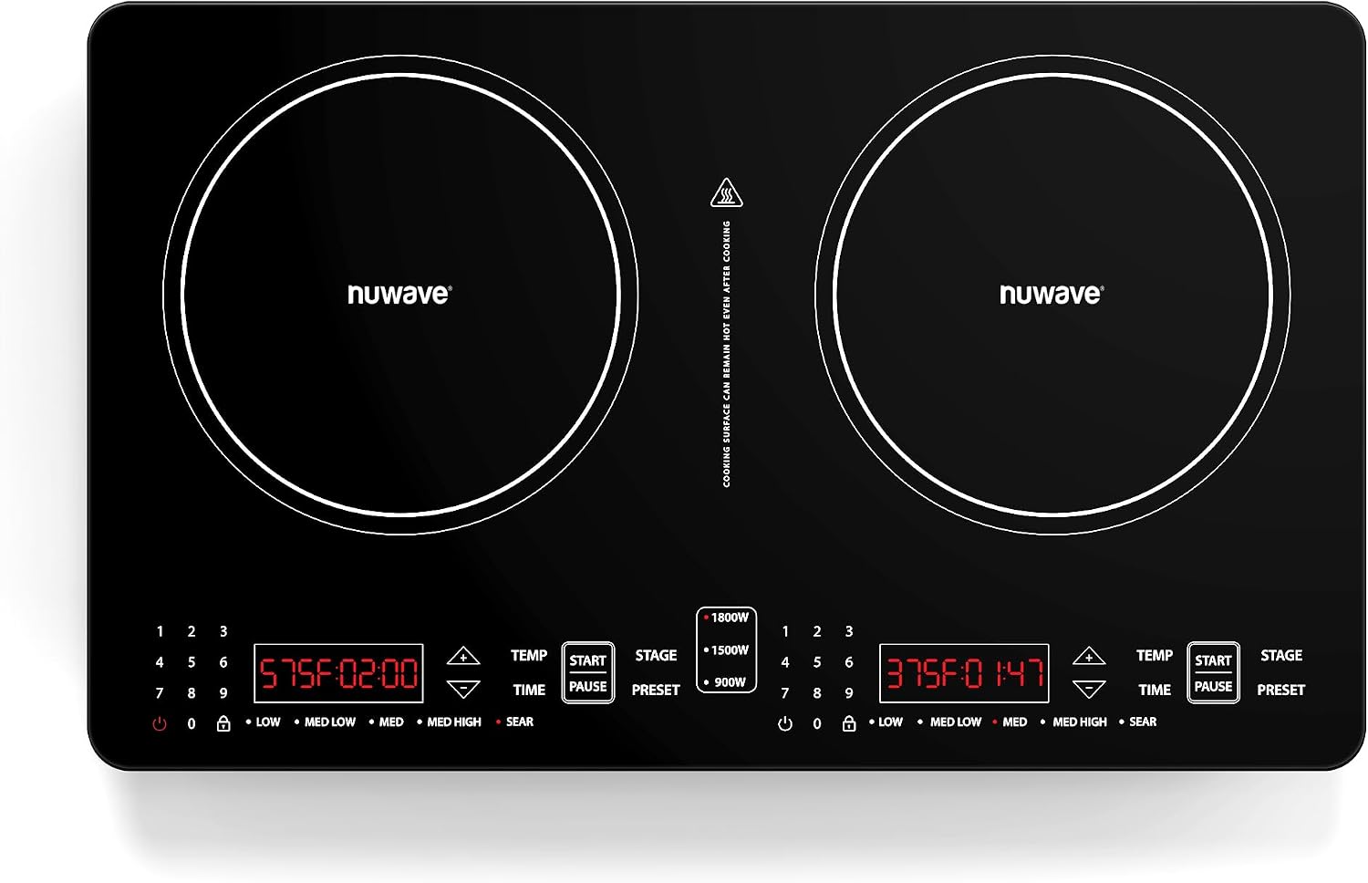 Nuwave PIC Double Portable Induction Cooktop, 900W/1500W/1800W Options, Two 8' Heating Zones, 106 Precise Temperatures from 50°F–575°F in 5°F Increments, Shatter-Resistant Ceramic Glass
