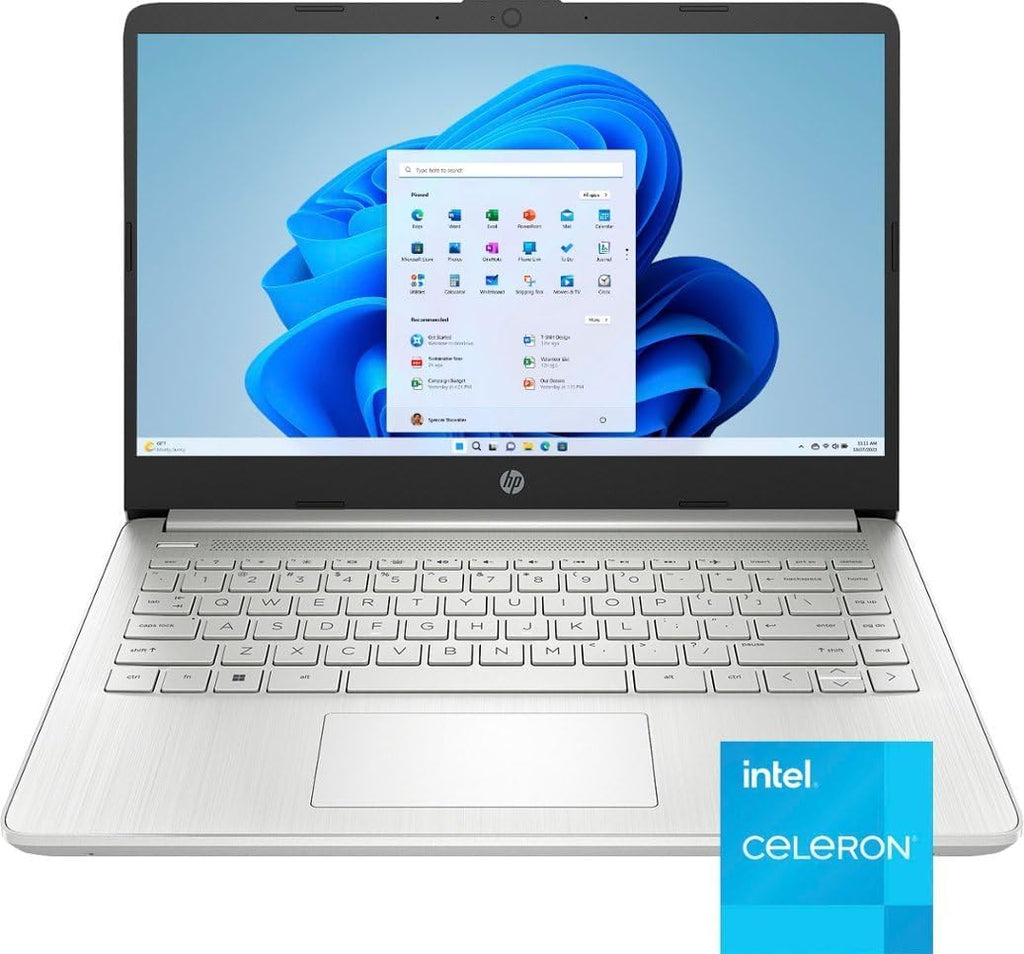 HP 14' HD (1366 x 768) Display Laptop, Intel Celeron N4120, 1.1GHz, 4GB Memory, 128GB eMMC, Windows 11 Home in S Mode, One Year Office 365 Included, Natural Silver, 14-dq0760dx