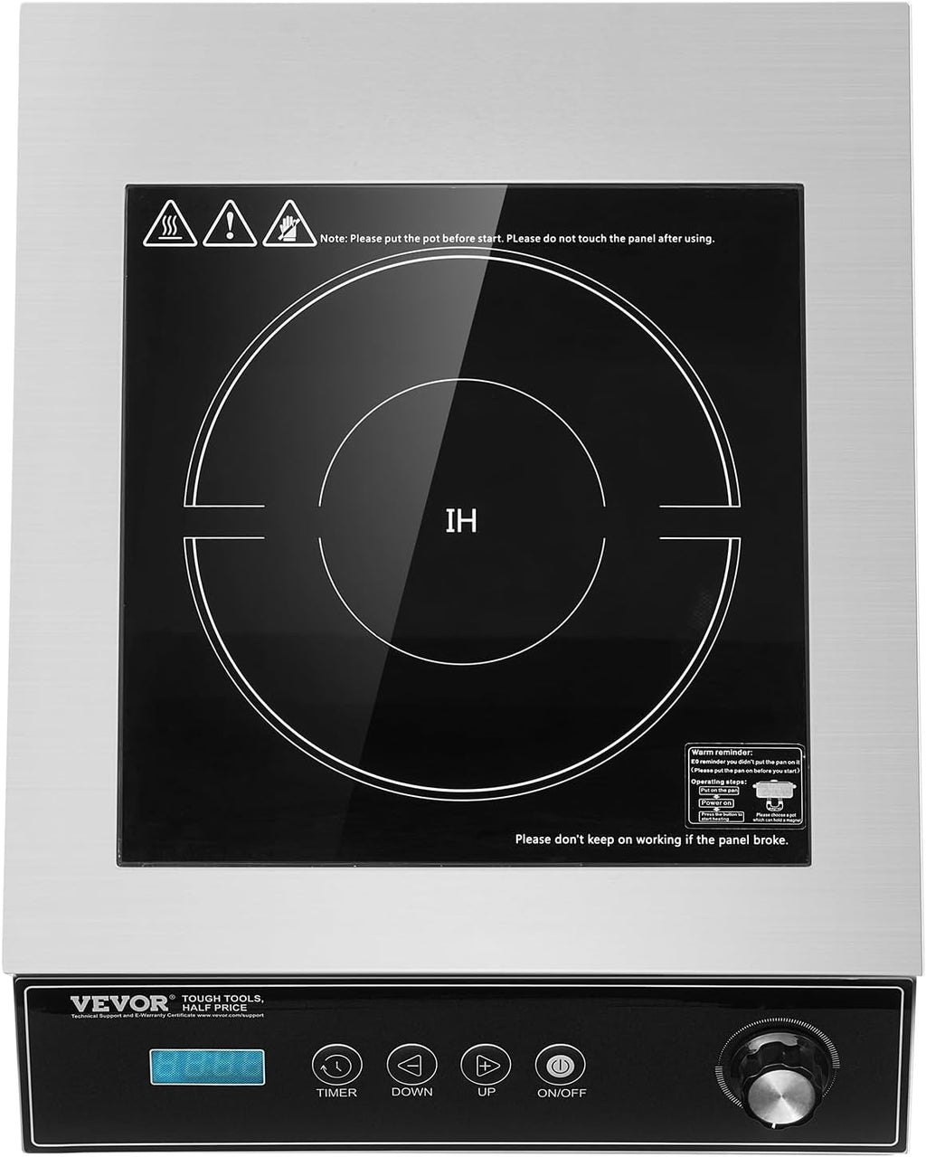VEVOR Portable Commercial Cooktop, 5000W Induction Burner with 16 Temp Settings, Stainless Steel Countertop Induction Hot Plate with 4H Timer, Child Lock
