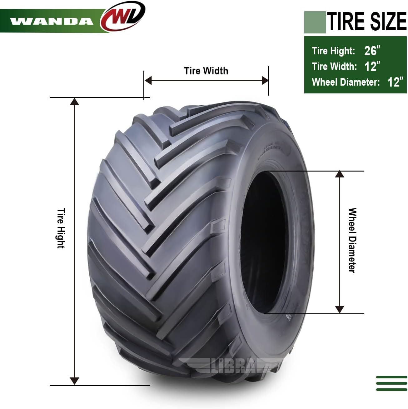 WANDA 26X12-12 Lawn Mower Agriculture Farm Tractor Cart Turf Tires 4 Ply 26x12x12 -Set 2-13215