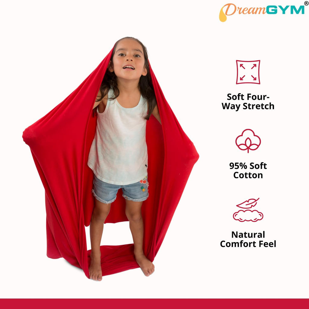 DreamGYM Doorway Sensory Swing - Supports 220lbs, Steel Bar Secured by Brackets - 95% Cotton Compression Swing for Self-Regulation (Red)