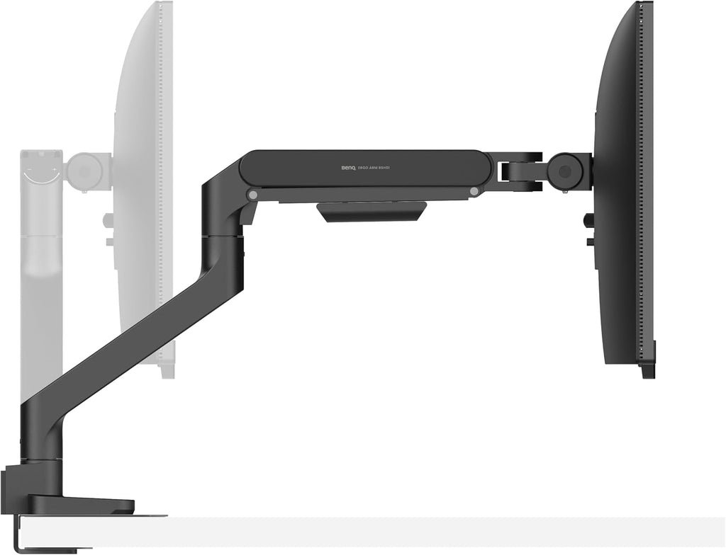 BenQ BSH01 Ergo Monitor Arm -Gas Spring Monitor Stand for Up to 45'' & 44lbs Screens, Heavy Duty, Quick Installation, No Sagging, Top Clamp and Grommet Base, Reinforcement Plate, VESA 75x75 &100x100mm