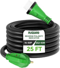 RVGUARD 50 Amp 25 Foot RV Power Cord with Reverse Polarity Indicator, 14-50P to SS2-50R Generator Extension Cord, Heavy Duty STW Cord with LED Power Indicator and Cord Organizer, Green, ETL Listed