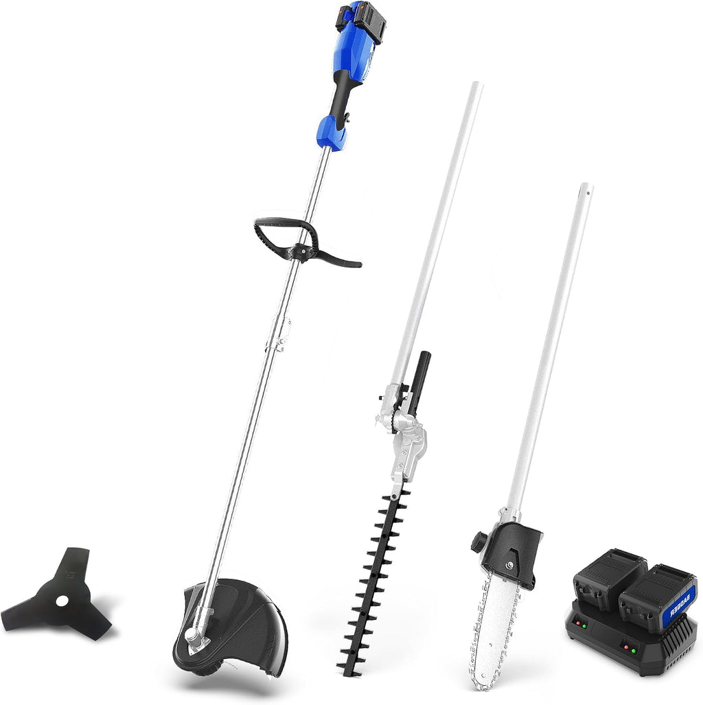 Wild Badger Power Upgraded 40V Cordless String Trimmer & Edger, 4-in-1 Multi-Tool Kit with Hedge Trimmer, Brush Cutter & Pole Saw, Attachment Capable Weed Wacker, 2 * 20V 4.0Ah Batteries & Charger