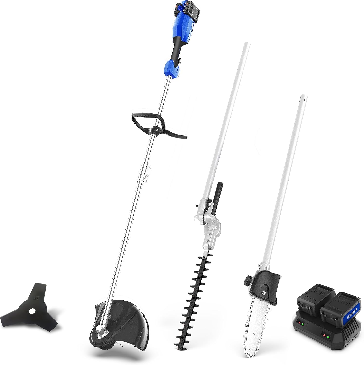 Wild Badger Power Upgraded 40V Cordless String Trimmer & Edger, 4-in-1 Multi-Tool Kit with Hedge Trimmer, Brush Cutter & Pole Saw, Attachment Capable Weed Wacker, 2 * 20V 4.0Ah Batteries & Charger