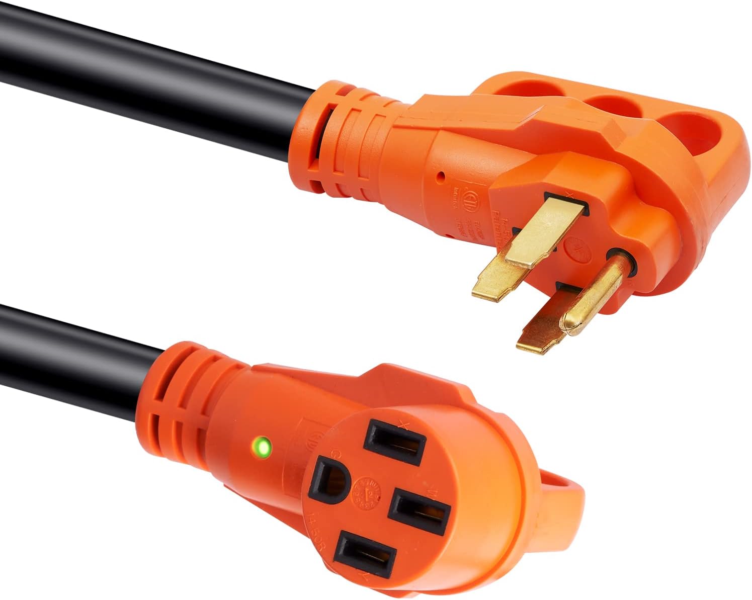 VEVOR 50FT 50 Amp RV Extension Cord, NEMA 14-50P to 14-50R, Heavy Duty STW 6/3+8/1 AWG Copper Wire, 125/250V Outdoor Power Cord for EV Charging RV Camper, 12500W, ETL Listed