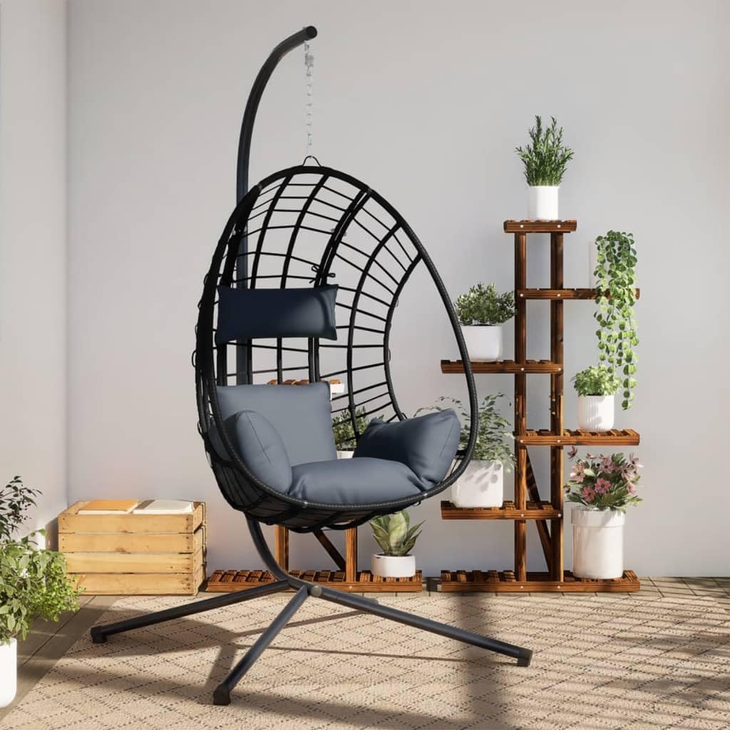 vidaXL Hanging Egg Chair Anthracite Rattan Large Removable Covers