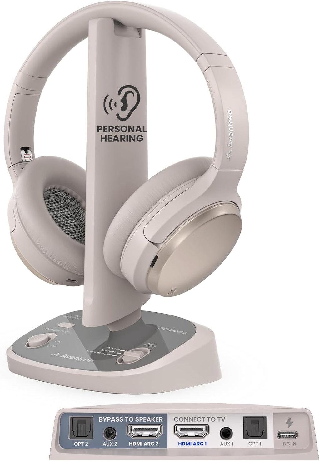 Avantree Crescendo Me – Left & Right Ear Customized TV Listening System for Seniors, App-Based Hearing Test, HDMI ARC & Soundbar Passthrough, Multi-Headphone Wireless System, Clear Dialogue Boost