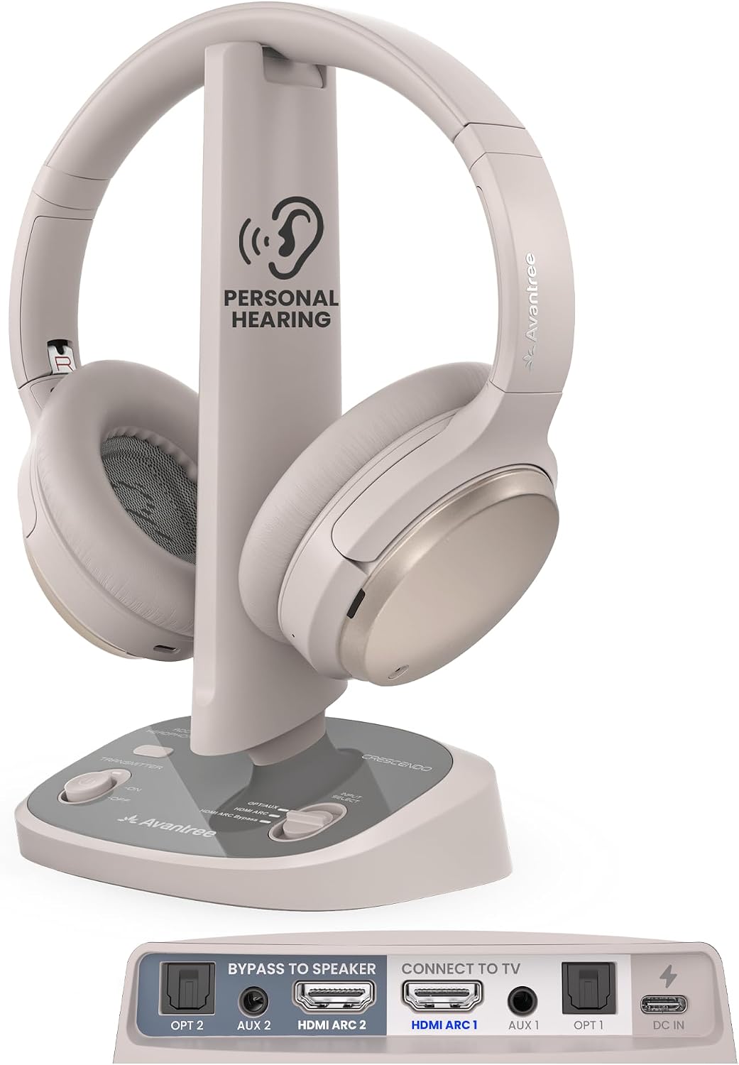Avantree Crescendo Me – Left & Right Ear Customized TV Listening System for Seniors, App-Based Hearing Test, HDMI ARC & Soundbar Passthrough, Multi-Headphone Wireless System, Clear Dialogue Boost