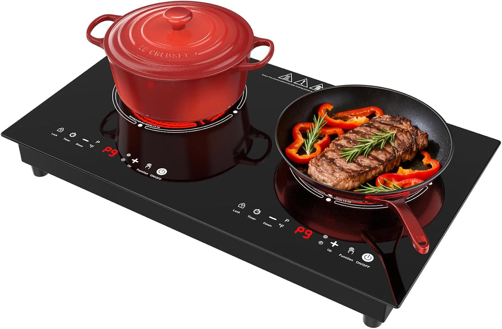 2 Burner Electric Cooktop 110V, 4000W Electric Ceramic Glass Stove Infrared Hot Plate for Cooking, 24 inch Portable Countertop & Built-in Burner, Child Lock, Timer, Touch Control, for Home Dorm Office