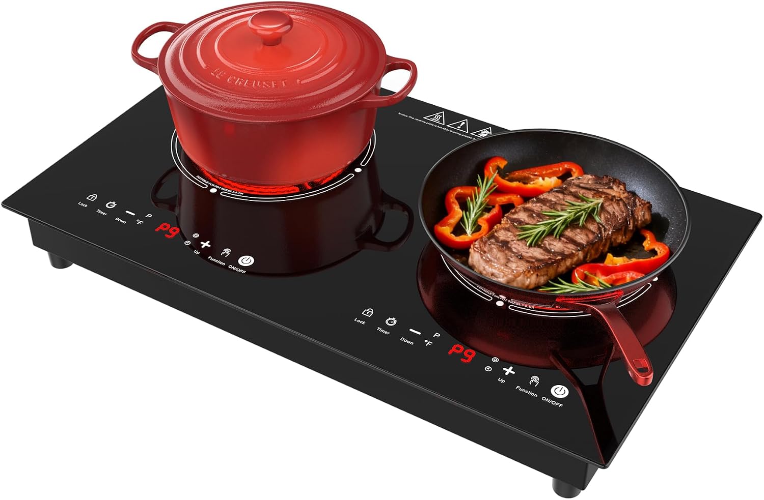2 Burner Electric Cooktop 110V, 4000W Electric Ceramic Glass Stove Infrared Hot Plate for Cooking, 24 inch Portable Countertop & Built-in Burner, Child Lock, Timer, Touch Control, for Home Dorm Office