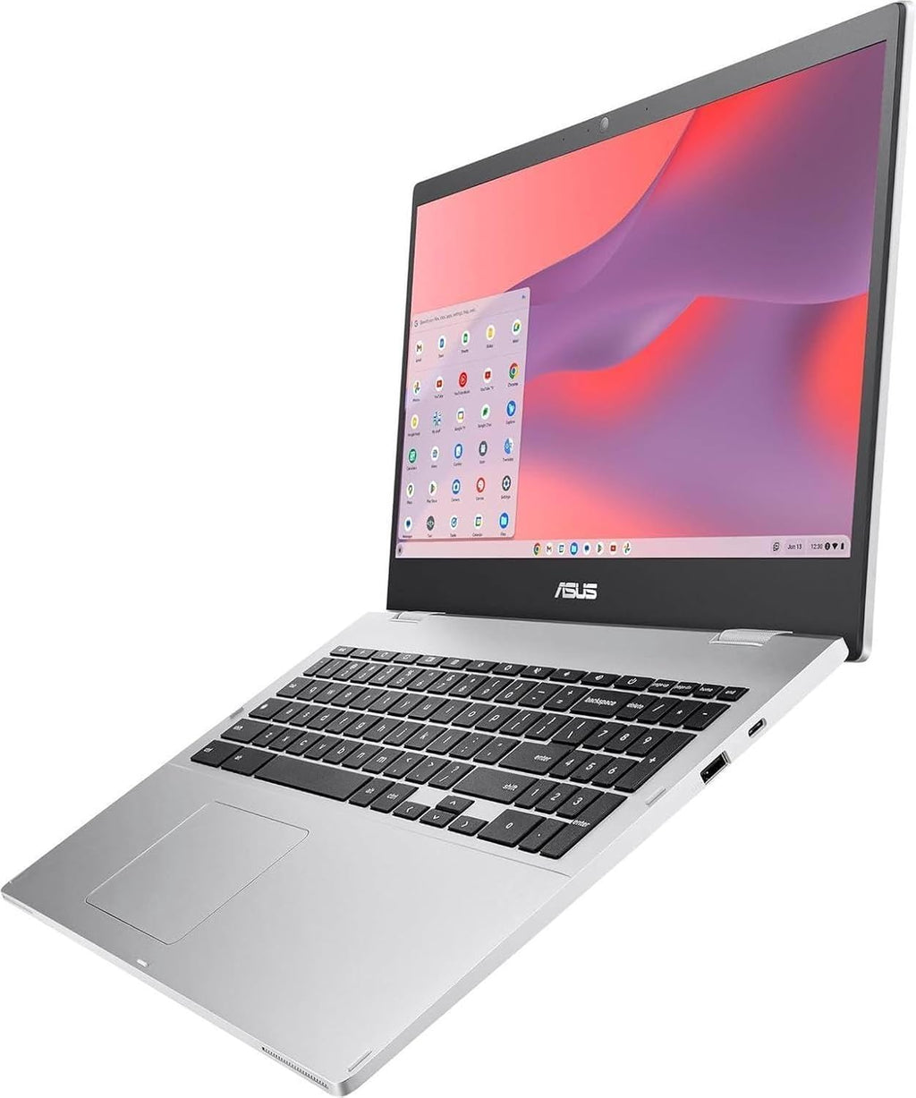 ASUS Chromebook CX1 Laptop, 15.6' FHD (1920 x 1080) LED Display, Intel Celeron N4500 Processor, 8GB RAM, 64GB eMMC, Chrome OS, Silver, TWE 64GB Micro SD Card
