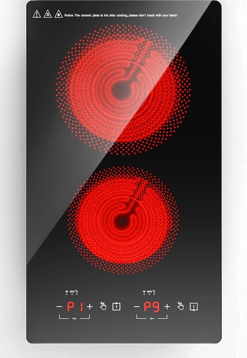 ANHANE 12' Electric Induction Cooktop - 2 Burner 110V Stove Top - Infrared Heating, Built-in Double Burner Cooktop with 20 Temperature Settings, Compatible with All Cookware