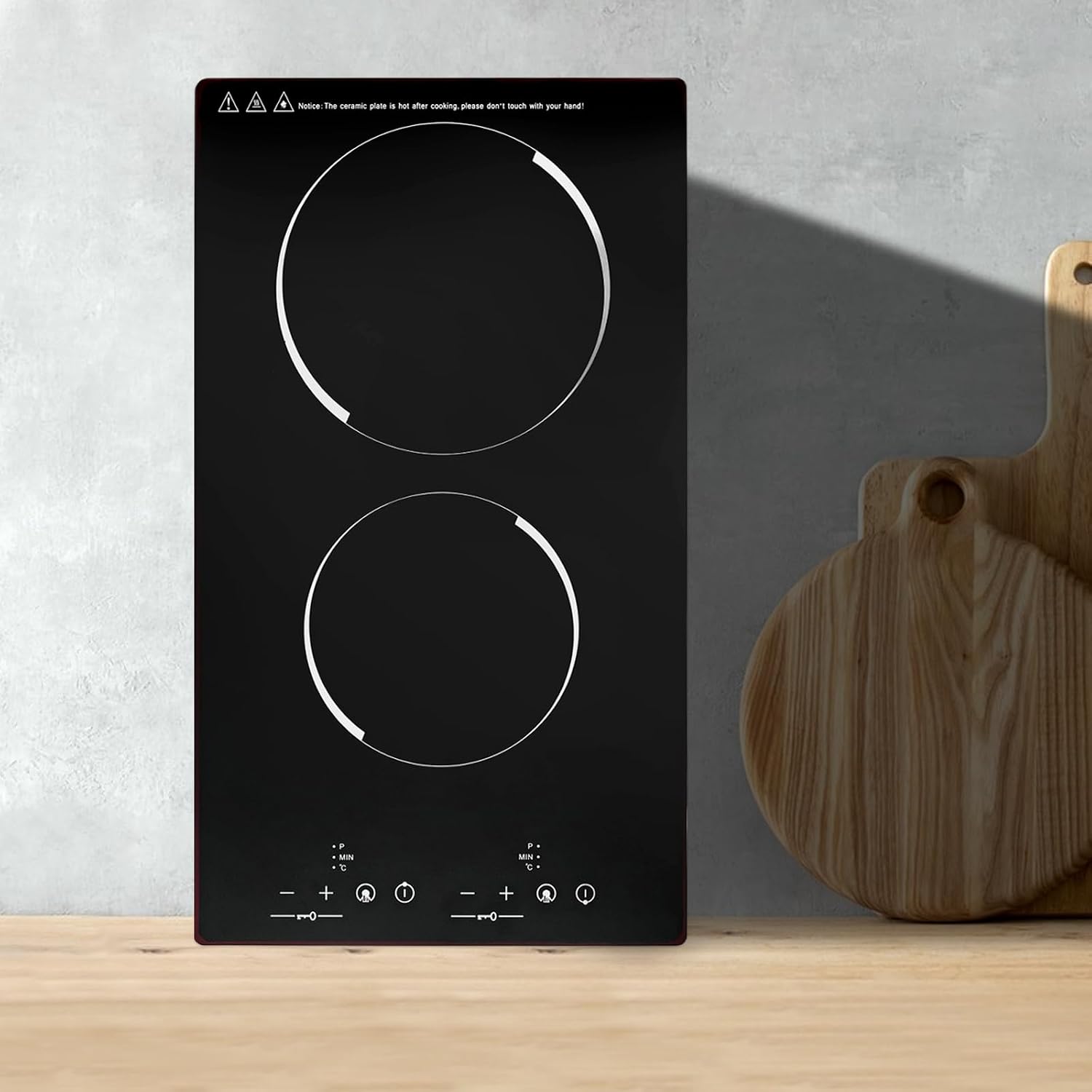 Electric Ceramic Cooktop With Plug, 1500W 110V Portable 2 Burners Built-in Sensor Touch Control Countertop Hot Plate, 9 Heating Levels