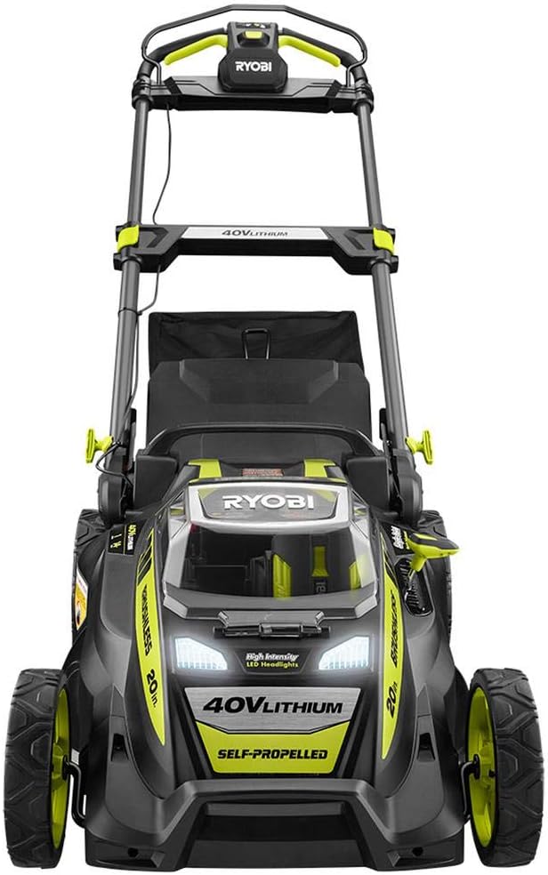 Ryobi. 20' RY40190 40-Volt Brushless Lithium-Ion Cordless Battery Self Propelled Lawn Mower with 5.0 Ah Battery and Charger Included