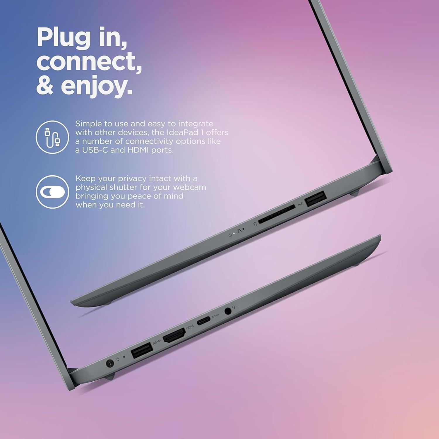 Lenovo IdeaPad 1i Laptop with Office 365 Home and Business • 128GB SSD • 4GB RAM • Intel Core • 14 Anti-Glare Screen • WiFi-6 • 11HR Battery • Windows 11 no Mouse