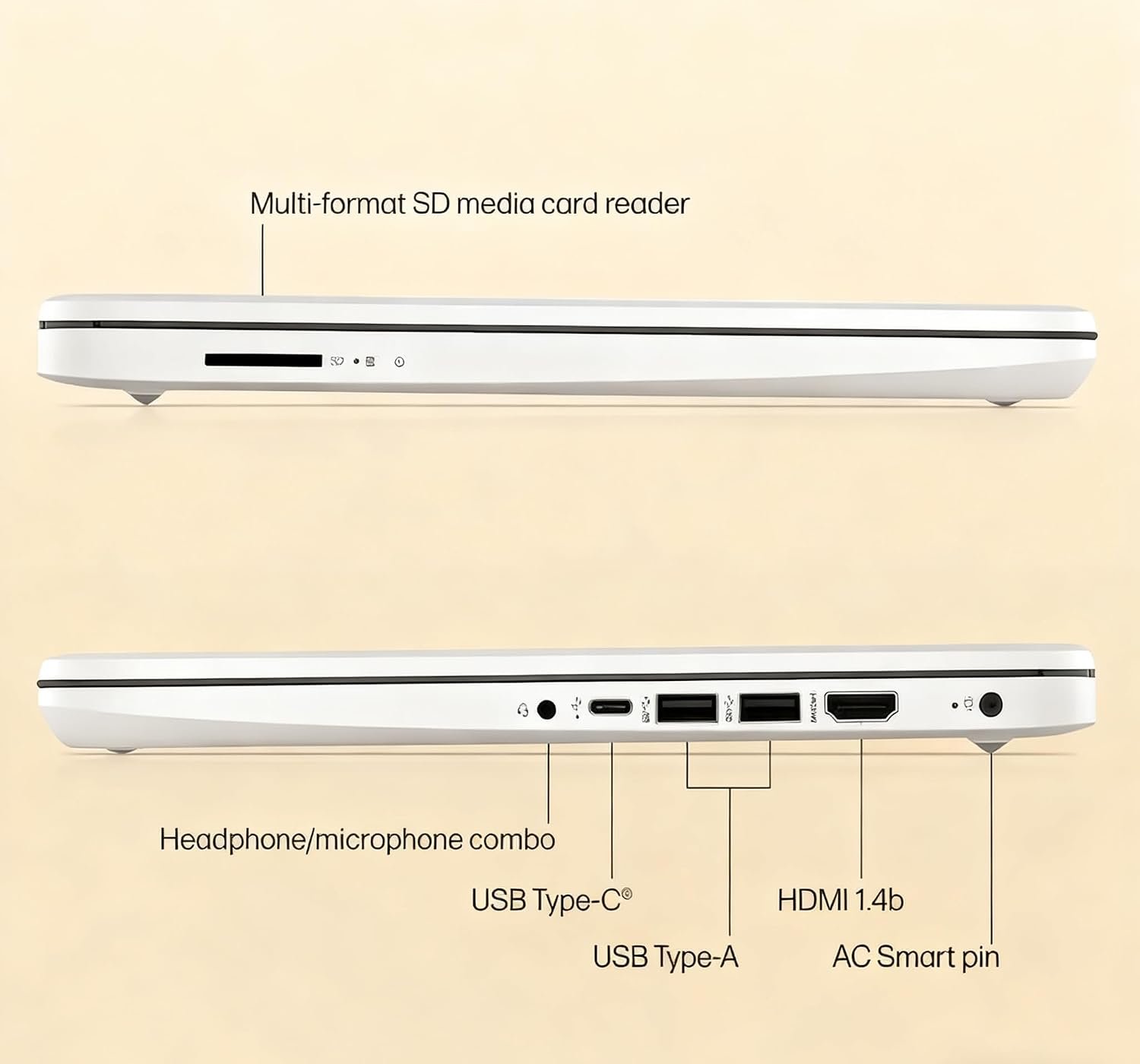 HP 14' HD Laptop - Intel Celeron, 8GB RAM, 64GB eMMC - Lightweight & 12H Battery, Sleek Design with Multiple Ports, Webcam/Mic for Business/Students/Tourists - Microsoft 365 Included, Snowflake White