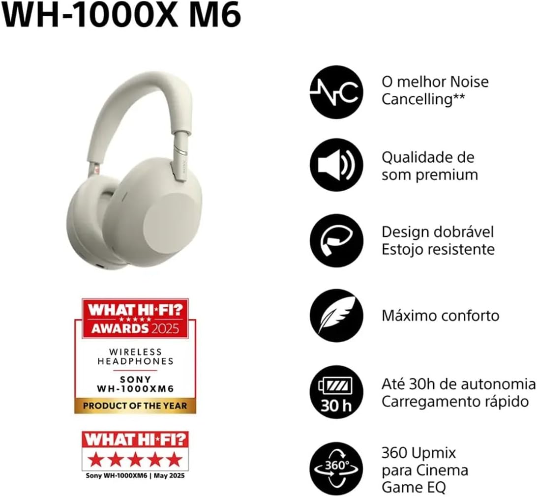 Sony WH-1000XM6 Flagship Noise Cancelling Wireless Over-Ear Headphones, Silver (International Model)