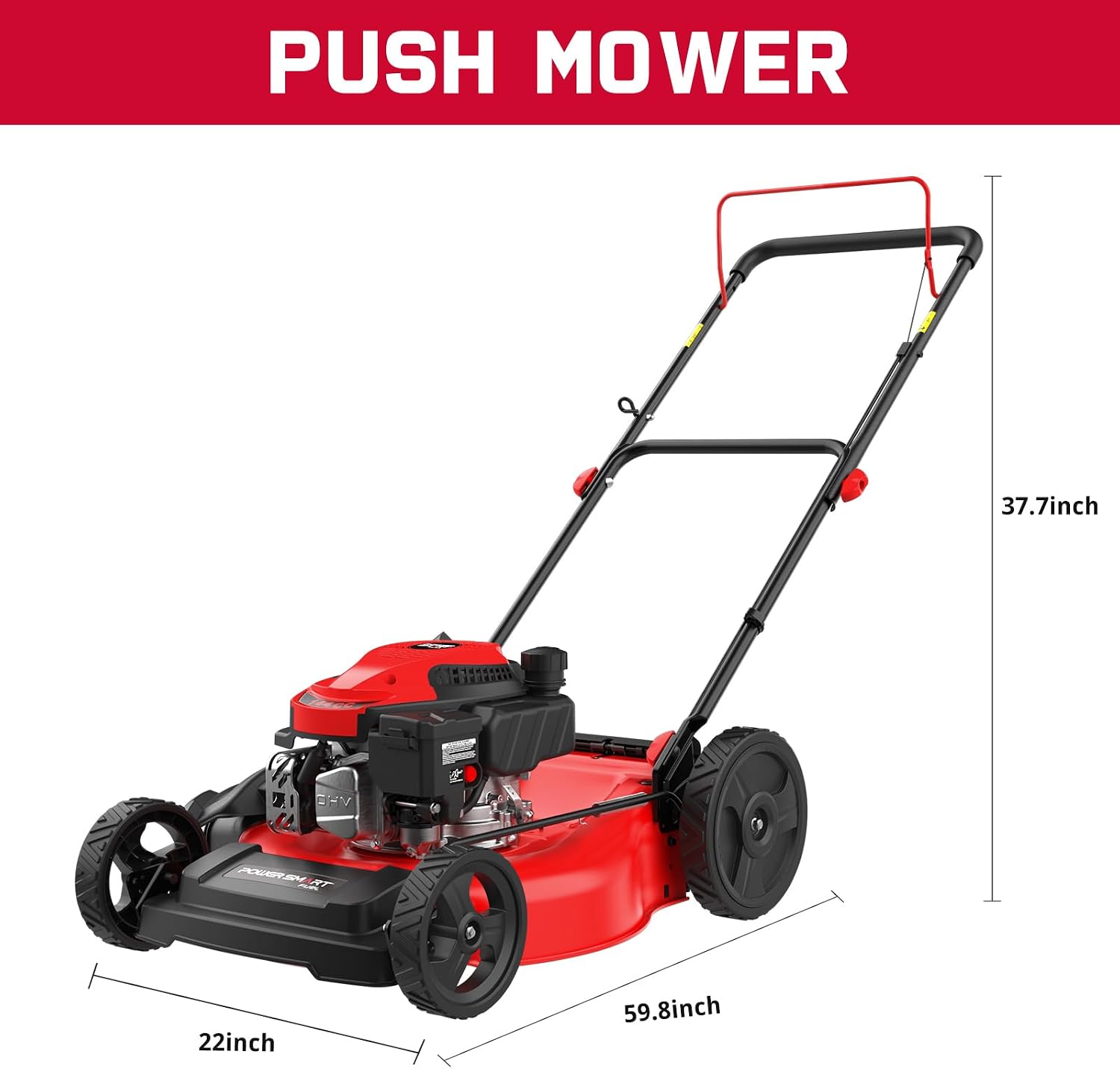 PowerSmart EasyCut 21-Inch Gas Lawn Mower, 144cc 4-Stroke OHV Engine, 2-in-1 Push Mower with Mulching & Side-Discharge