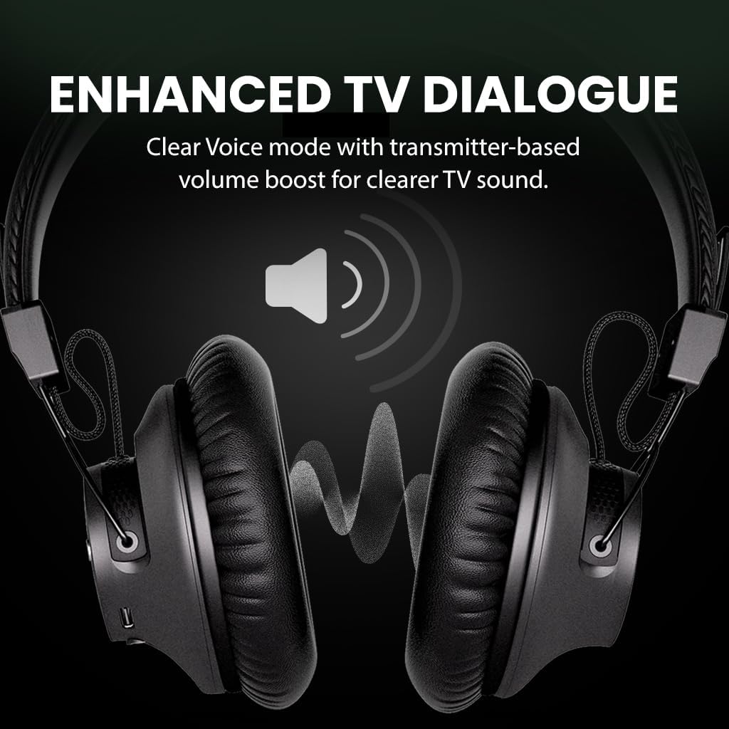 Avantree HT5009 Plus – Wireless TV Headphones for TVs with Optical (TOSLINK) or AUX Audio Output, Clear Voice and Volume Boost, Comfortable Over-Ear Fit, 60H Playtime, Charging Dock Included