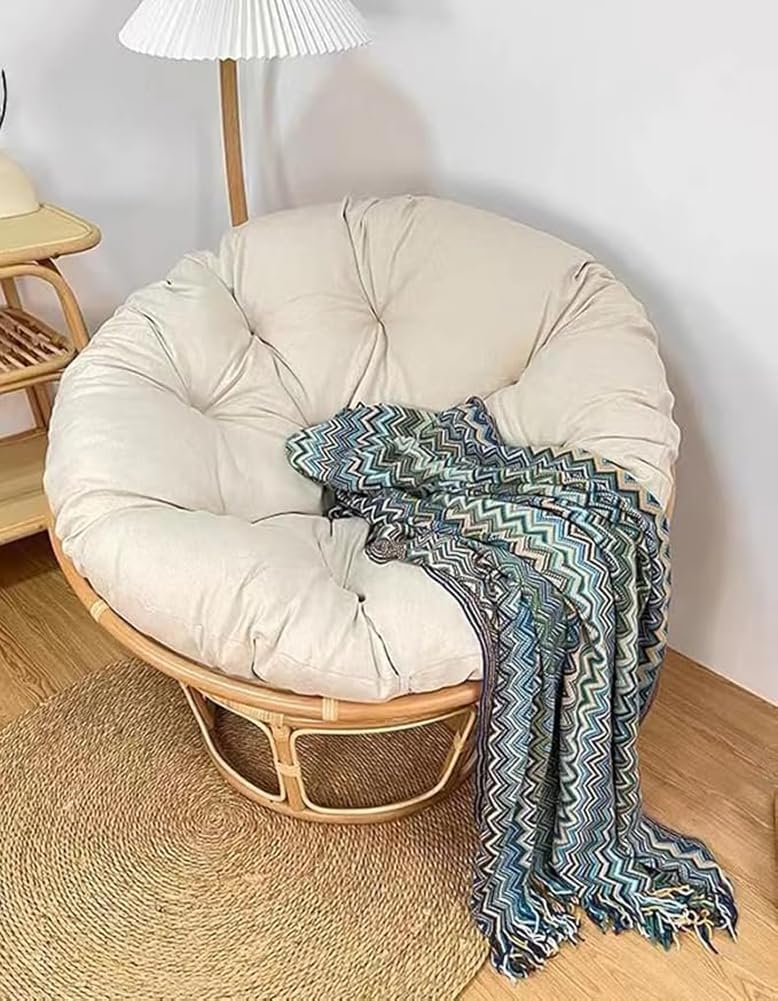 Waterproof Thicken Papasan Cushion,Hanging Basket Chair Cushion,Swing Egg Chair Pad Replacement for Outdoor Garden Seat,Soft Bay Window Mat (Khaki,59x43 in/150x110 cm)