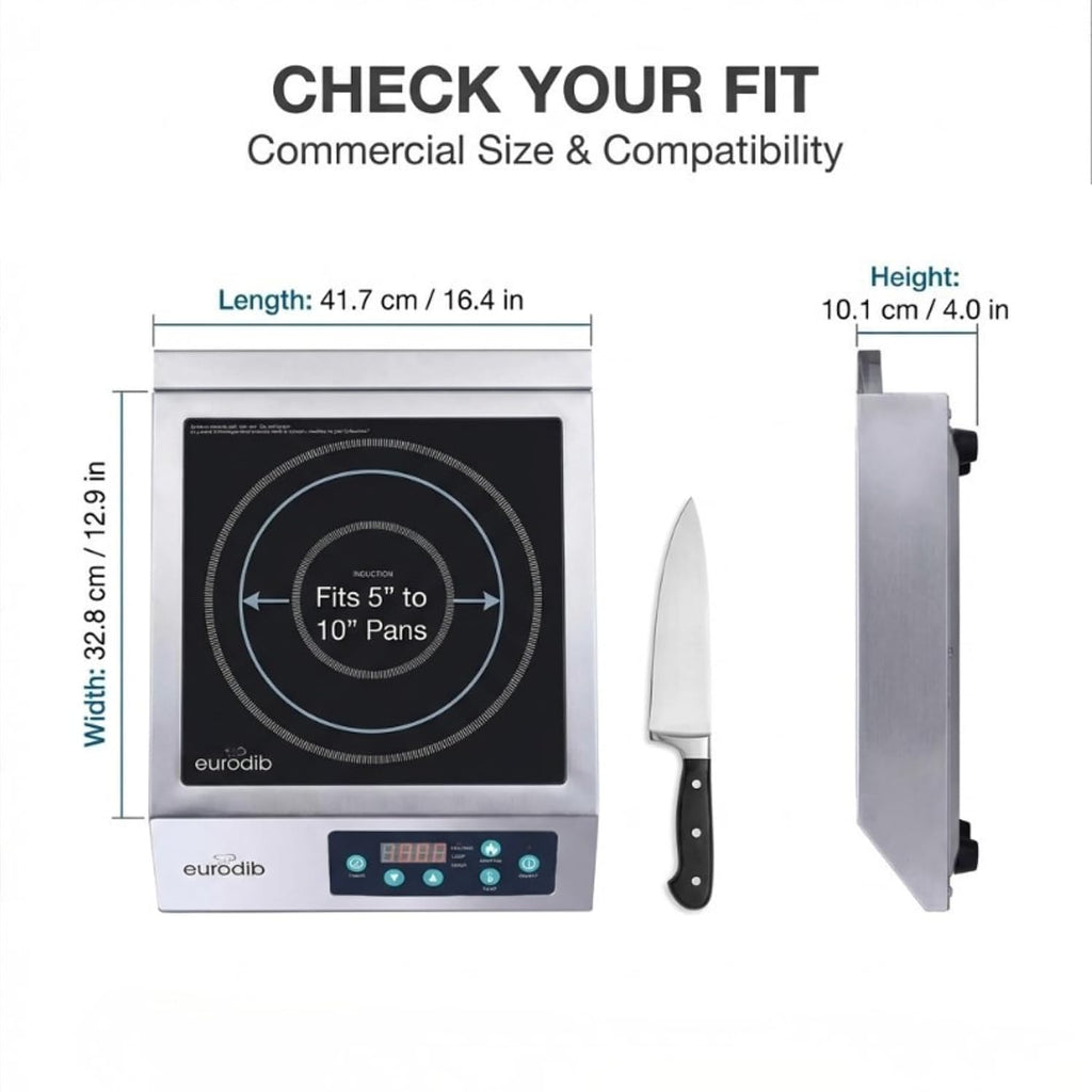 Eurodib CI1800 Induction Cooktop 1800W NSF Certified Commercial Burner – Pro Chef Countertop Hot Plate – Vitroceramic Glass – Touch Controls – 10' Cookware Compatible – Timer & Safety Shut-Off