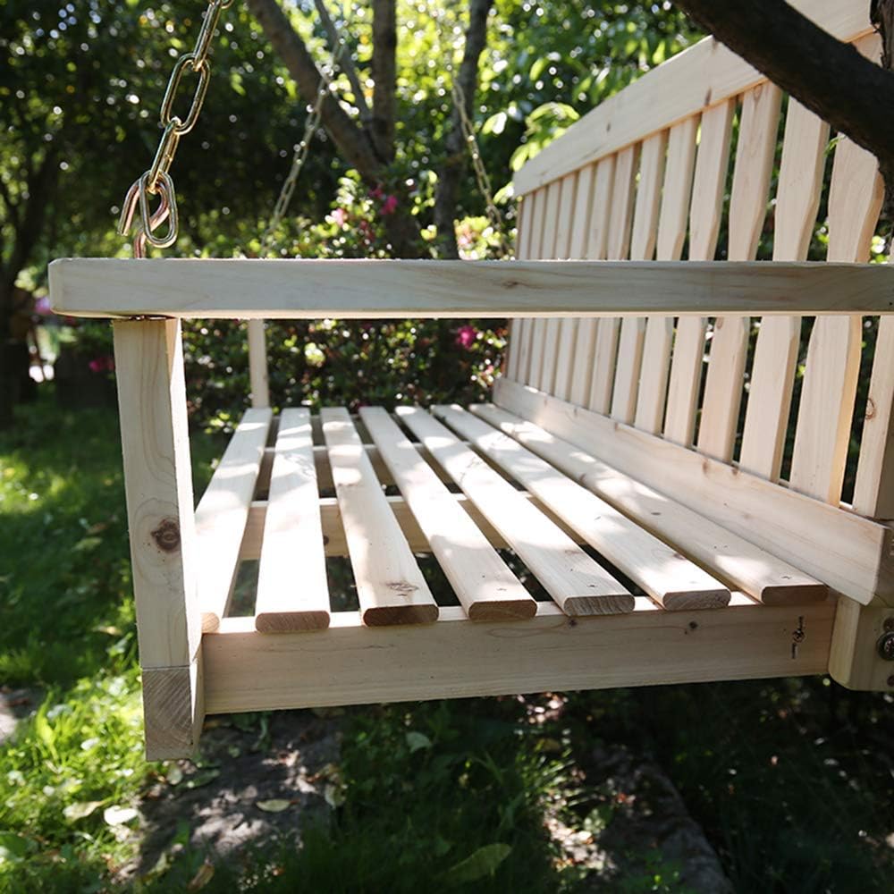 Garden Bench Seat 48-inch Wooden Porch Swing Bench with Metal Chain, with armrests and backrest Solid Wood Leisure Rocking Chair Swing Hanging Chair, Anticorrosive Hanging Bench for Outdoor