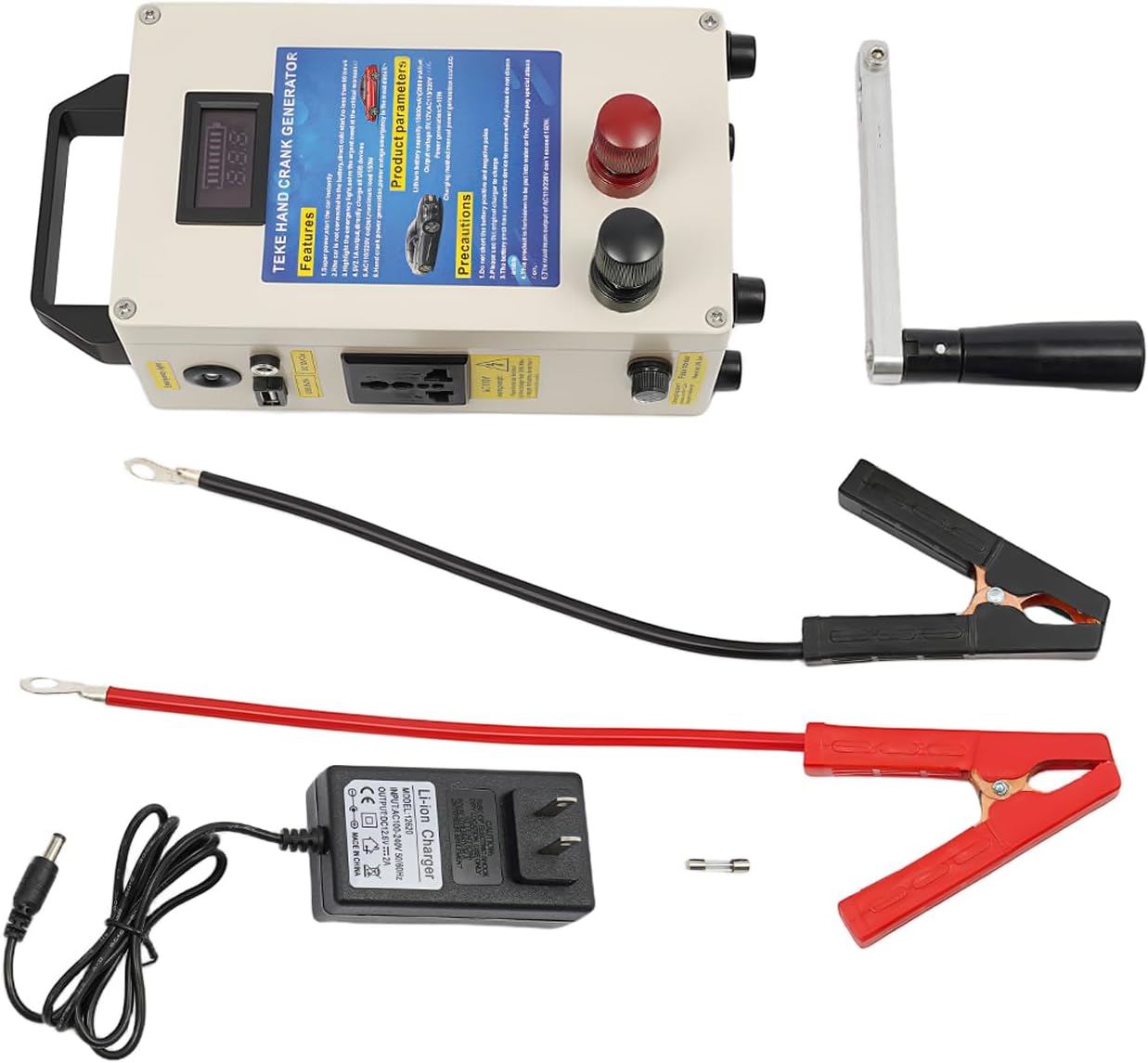 Portable Hand Crank Generator 12V DC, High Power Charger Emergency Power Supply Charger for Camping Outdoor Mobile Phone Computer Charging with USB Plug