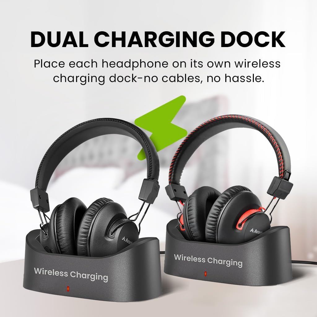 Avantree HT41899 Plus 2 - Dual Bluetooth Wireless Headphones for TV Watching with Transmitter & Charging Docks, aptX Adaptive & Low Latency Support, Compatible with Optical & 3.5mm AUX TVs