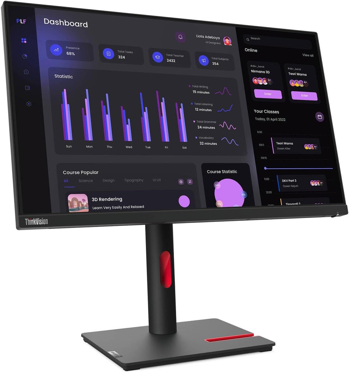 Lenovo ThinkVision T24i-30 24' Class Full HD LED Monitor - 16:9 - Raven Black